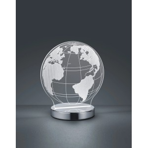 Moderne LED Tischleuchte Globe mit Weltkugel-Design und Chromfuß für stimmungsvolle Beleuchtung.