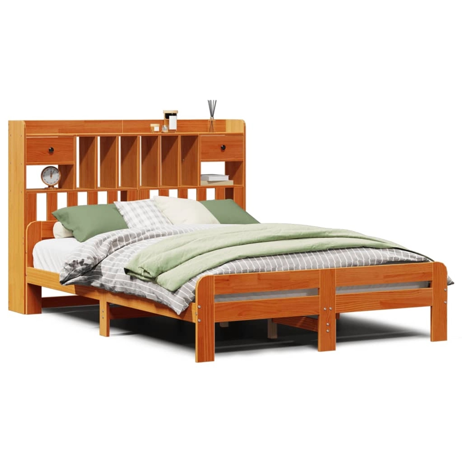 vidaXL Massivholzbett mit Regal ohne Matratze Wachsbraun 140x190 cm 3308896 günstig online kaufen