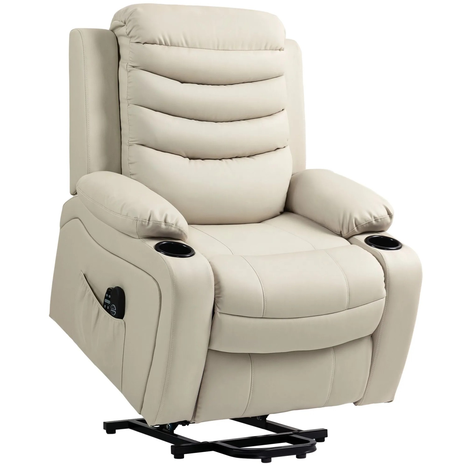 HOMCOM Relaxsessel mit Aufstehhilfe PU-Leder 95,5L x 93B x 100H cm Cremeweiß