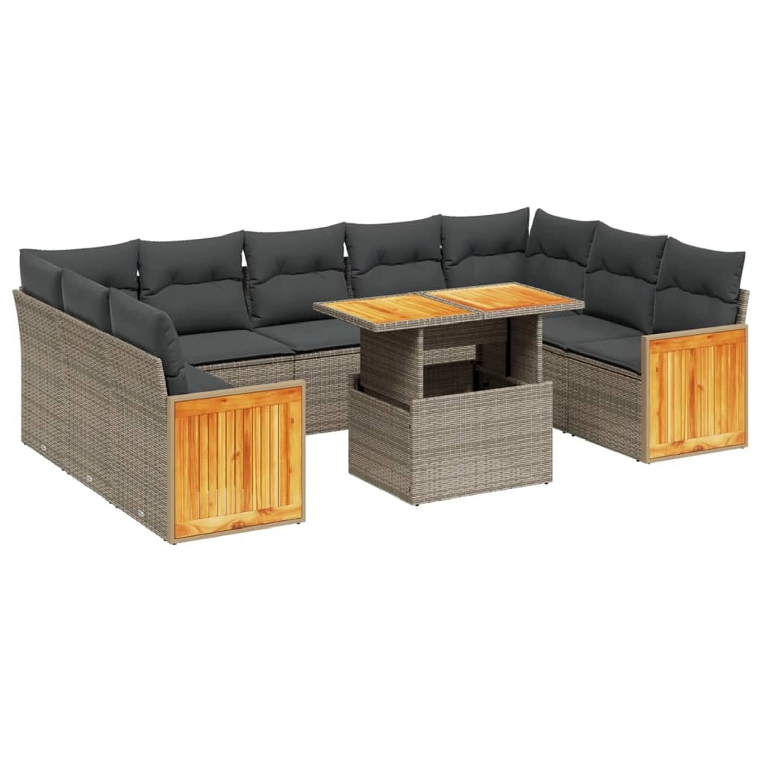 vidaXL 10-Tlg Garten-Sofagarnitur mit Kissen Grau Poly Rattan 3274105 günstig online kaufen