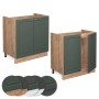 Vicco Spülenunterschrank Fame-Line, grün-gold/Eiche, 80cm, mit Marmor Arbeitsplatte.