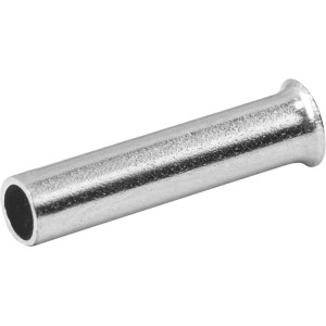 Nahaufnahme einer silberfarbenen Aderendhülse 1 mm² für Kabel, 100 Stück im Set.