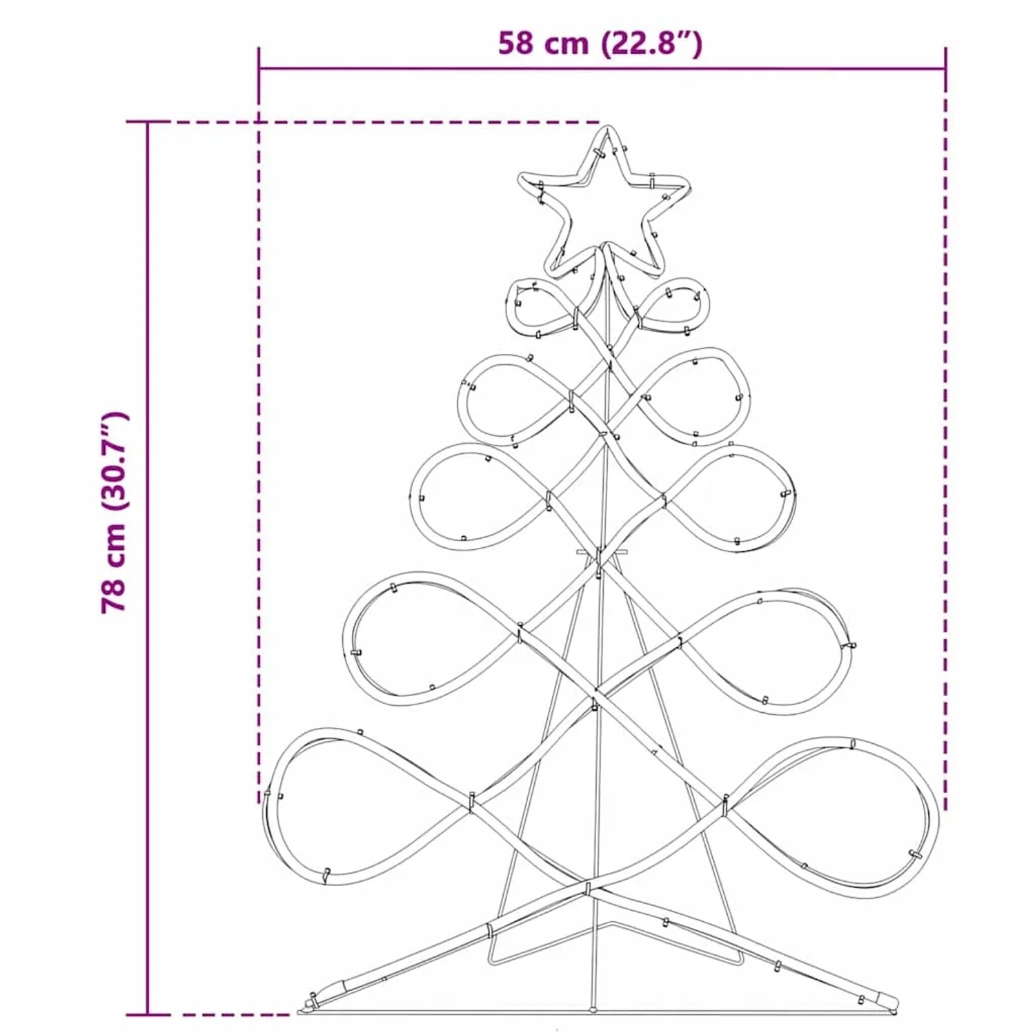 vidaXL Lichterbaum in Weihnachtsbaumform Mehrfarbig 80 x 56 cm PVC 42018958_12
