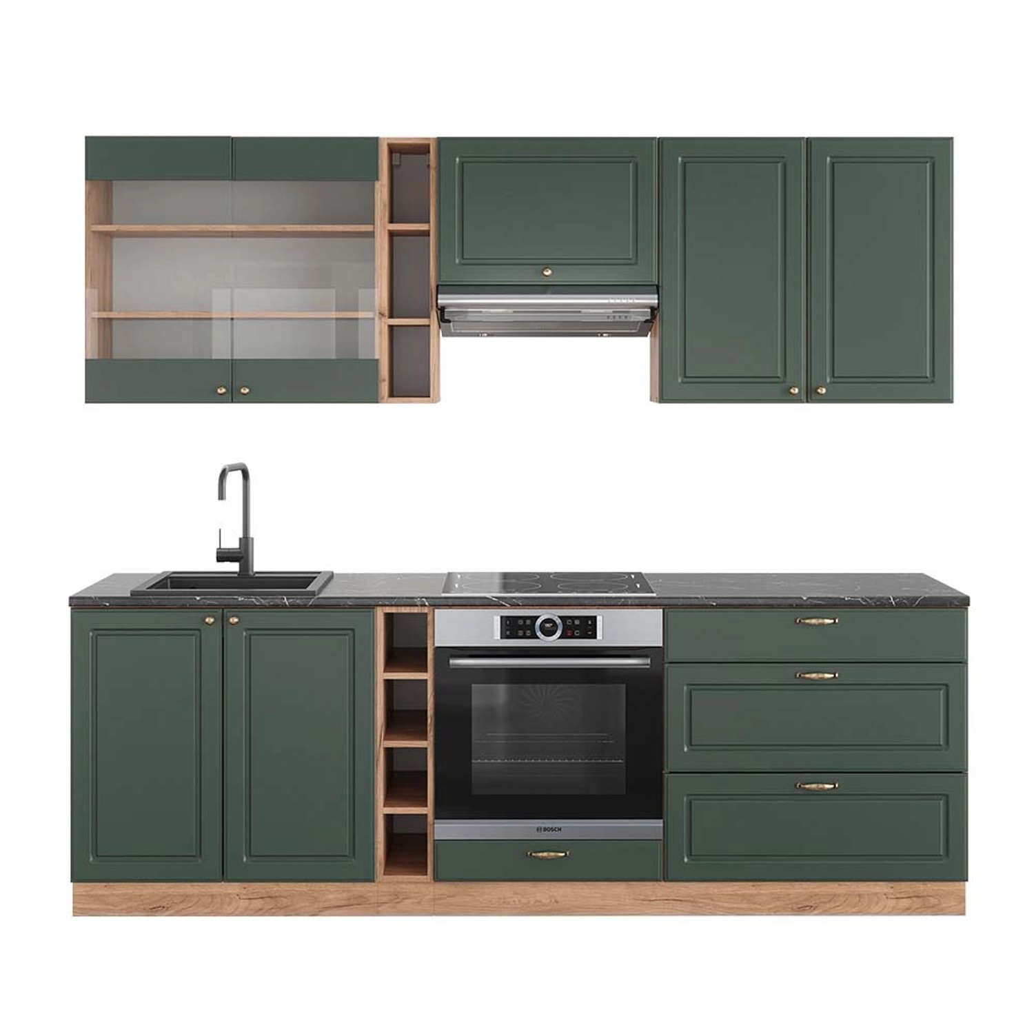 Vicco Fame-Line Küchenzeile Grün-Gold Landhaus/Goldkraft Eiche 235 cm AP An günstig online kaufen