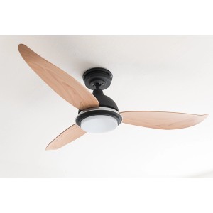 Pepeo Deckenventilator Bayu mit LED, schwarz, Holzeffekt, 122cm Durchmesser.