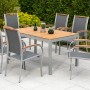 Merxx Gartenmöbel Siena 7-teilig: Gartentisch mit 6 Stapelsesseln aus Akazienholz und Aluminium.