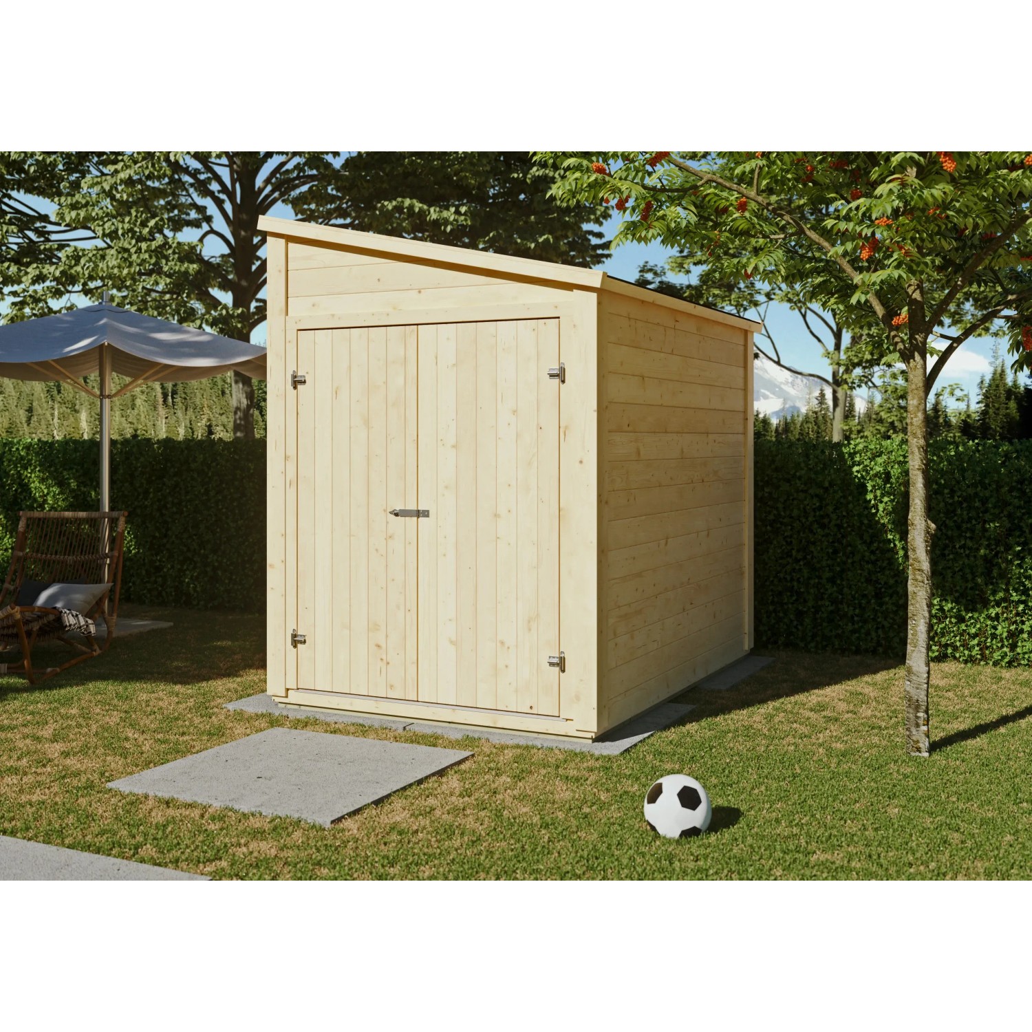 Kiehn-Holz Gerätehaus, unbehandeltes Holz, 150x210 cm. Gartenhaus zur Aufbewahrung von Gartengeräten.
