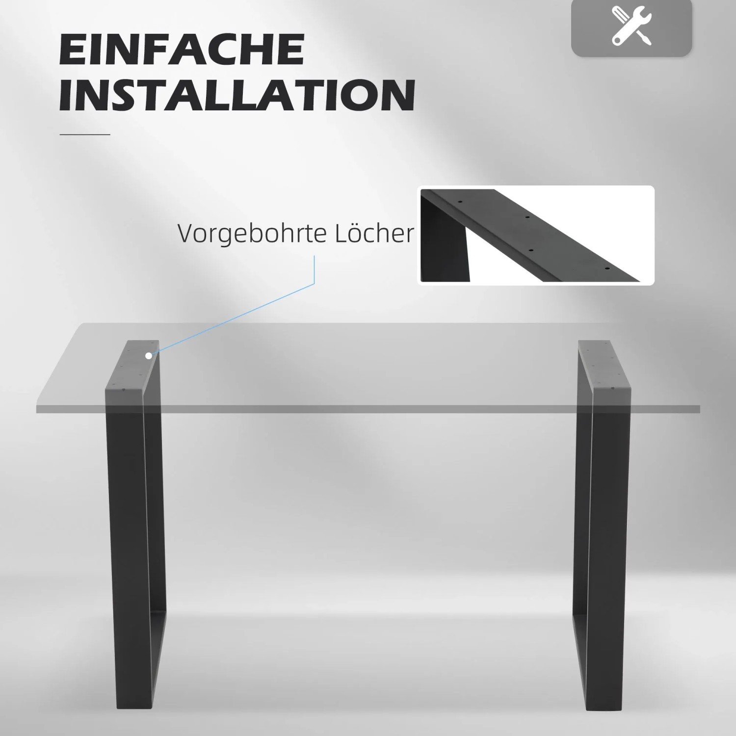 HOMCOM Tischbeine 2er-Set aus Vierkantprofilen 60 x 72 cm Stahl Schwarz_4