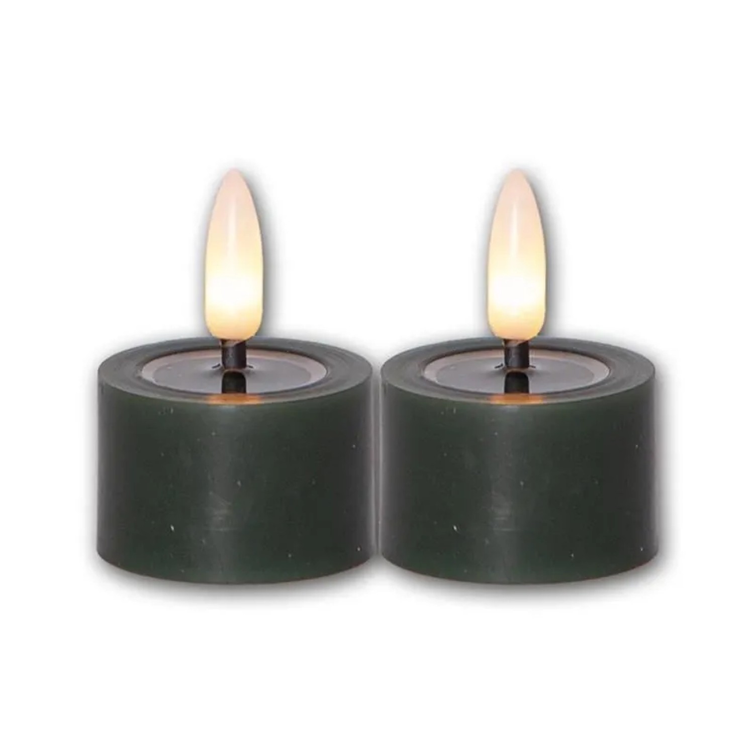 Star Trading LED Teelicht FLAMME FLOW M Dunkelgrü Timer 2er Set