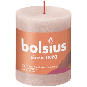 Bolsius Rustik-Kerze Shine, 80/68 mm, nebliges Rosa. Stumpenkerze für gemütliche Atmosphäre.