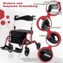 Costway Rollator Faltbar und Leicht mit Sitz 2-In-1 Rollstuhl Rot_4