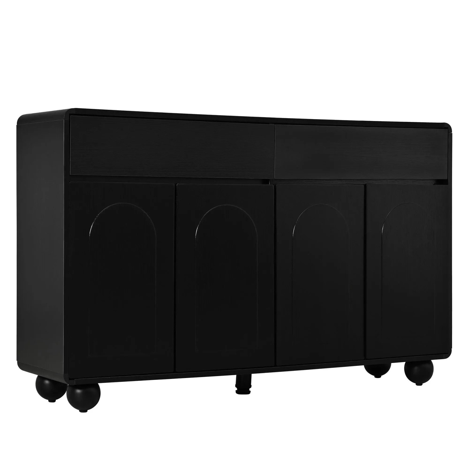 ModernLuxe Modernes Sideboard 4 Türen Schublade Runde Metallfüße MDF Schwarz