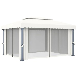 Cremeweißer vidaXL Pavillon 4x3 m mit Vorhängen und Moskitonetz für Garten & Terrasse.