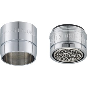 RST Perlstrahler LL M22/M24X1: Zwei Chrom-Mischdüsen, eine mit Sieb.