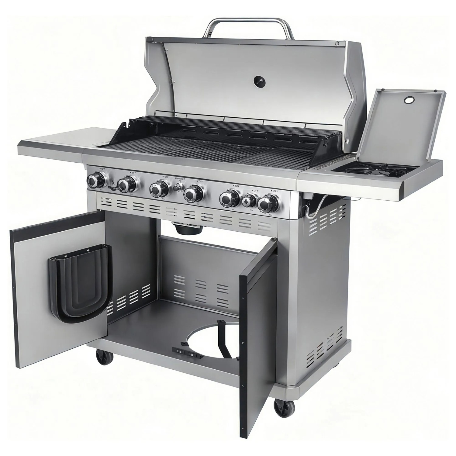 El Fuego Gasgrill Detroit mit 6+1 Brennern, doppelwandigem Deckel und Seitenbrenner.