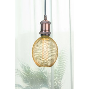 Dimmbares LED Filament Leuchtmittel im Gold Gitterdesign (DNA MESH) mit E27 Fassung.