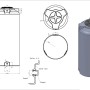 Techn. Zeichnung KMND 1000L Trinkwasser Wassertank, zylindrisch, grau, mit Maßen und Details.