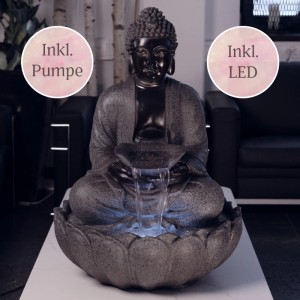 Intergarden Wasserspiel Zimmerbrunnen Groß Buddha 83cm mit Beleuchtung