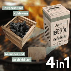 DELUKE 6er Set Grillanzünder Box 4-in-1 Grillbox Grillkohle Grillholzkohle Alles für Grillabend Sofort Einsatzbereit