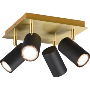 Trio Strahler Marley, 4-flammig, schwarz-goldene Deckenleuchte für Spots, individuell ausrichtbar.