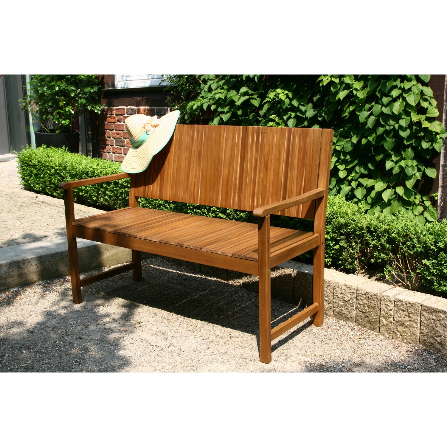 Siena Garden 2-Sitzer Gartenbank Falun aus Akazie, beige. Holzbank für den Garten oder die Terrasse.