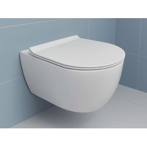 Weißes NEG Kompakt Hänge-WC Uno99K mit geschlossenem SoftClose Sitz, Slimline Design. Modernes Wand-WC für kleine Bäder.