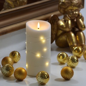 Cremefarbene FlowerPower LED-Echtwachskerze Corro Elephant, Ø 10x20 cm, mit Lichterkette.