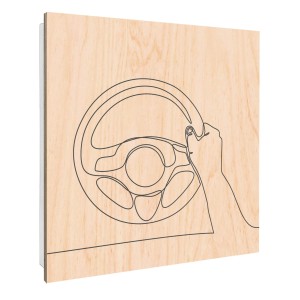 Banjado Schlüsselbox aus Holz, 30x30cm, Motiv Lineart Lenkrad, 50 Haken.