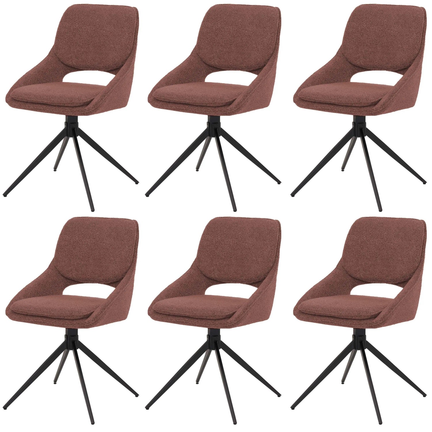 MCW Esszimmerstuhl N73 6er-Set Textil Boucle 540g/m² Braun