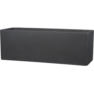 Rechteckiger, schwarzer Scheurich Pflanzkübel Plaza Box in Granit-Optik, 79x29x27,5 cm.