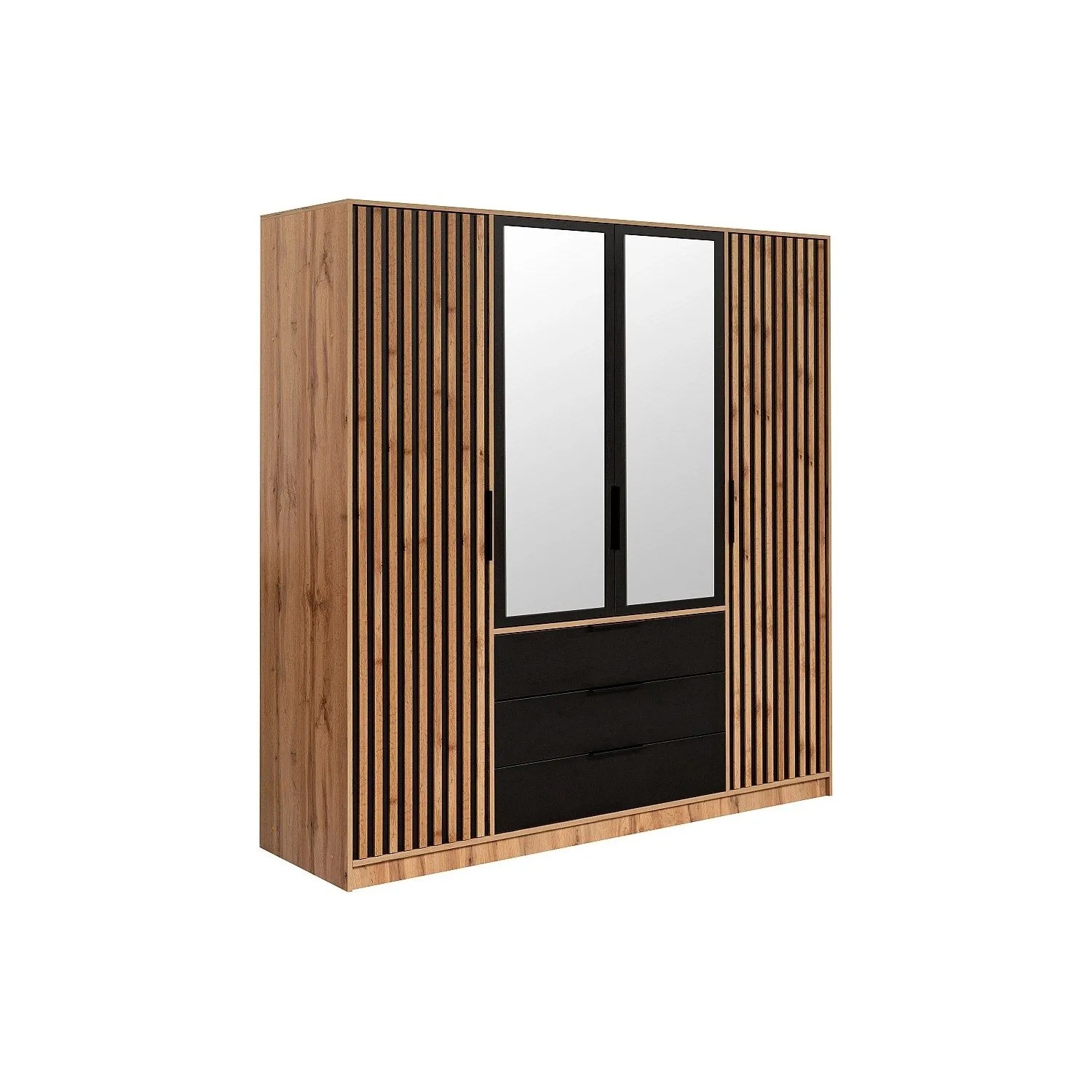 Vente-unique Kleiderschrank Lirmada Schwarz  Naturfarben Hell 196 cm