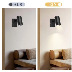 ZMH Wandstrahler schwarz, sechseckig, schwenkbar, im Vintage-Design. Links aus, rechts leuchtend mit warmem Licht.
