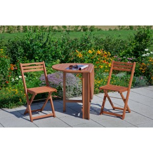 Merxx Porto Gartenmöbel-Set, 3-teilig aus Eukalyptusholz mit Klapptisch und 2 Klappstühlen.