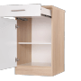 Respekta Unterschrank Merle, 50 cm, Weiß, mit Schublade und offener Tür. Küchenunterschrank mit Soft-Close.