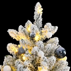 Künstlicher, klappbarer Weihnachtsbaum, 180 cm, mit LEDs, Kugeln, grün-weiß, beflockt.