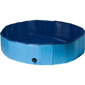 Blauer, runder Hundepool Gr. M aus Kunststoff für den Garten mit Ablaufventil.