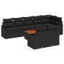 vidaXL Garten-Sofa-Set, 9-teilig, schwarz, Poly Rattan mit Kissen und Tisch.