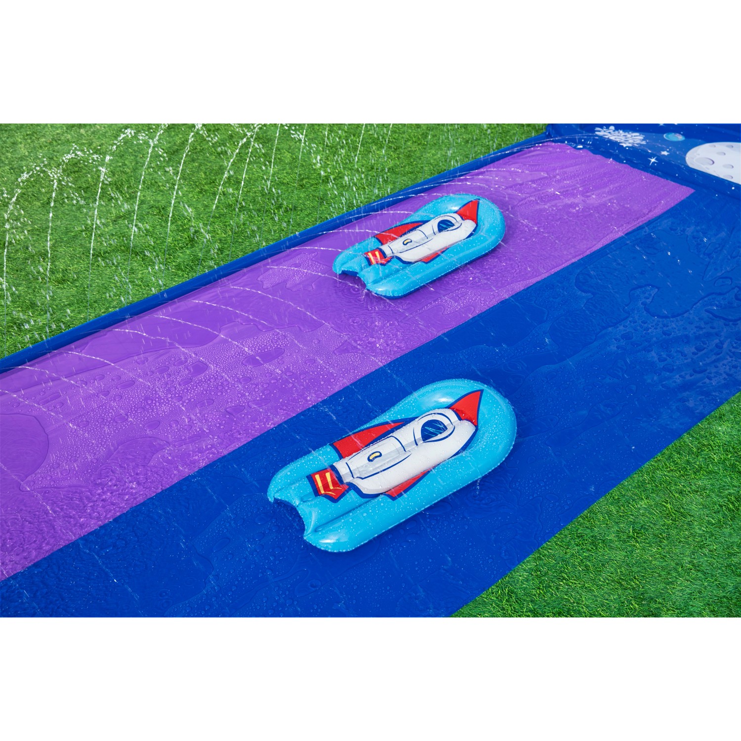 Bestway H2OGO Lunar Launch Wasserrutsche für 2 Personen mit 2 Mini-Surfbrettern.