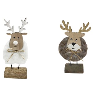 Boltze Deko-Figuren Arnis, 2er Set, 25cm, aus Holz und Kunstfell. Dekorative Hirsche für den Innenbereich.