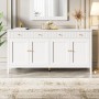 Weißes Merax Sideboard, 160 cm, mit 4 Türen, 2 Schubladen, Goldgriffen und geriffelten Fronten. Moderner Wohnzimmerschrank.