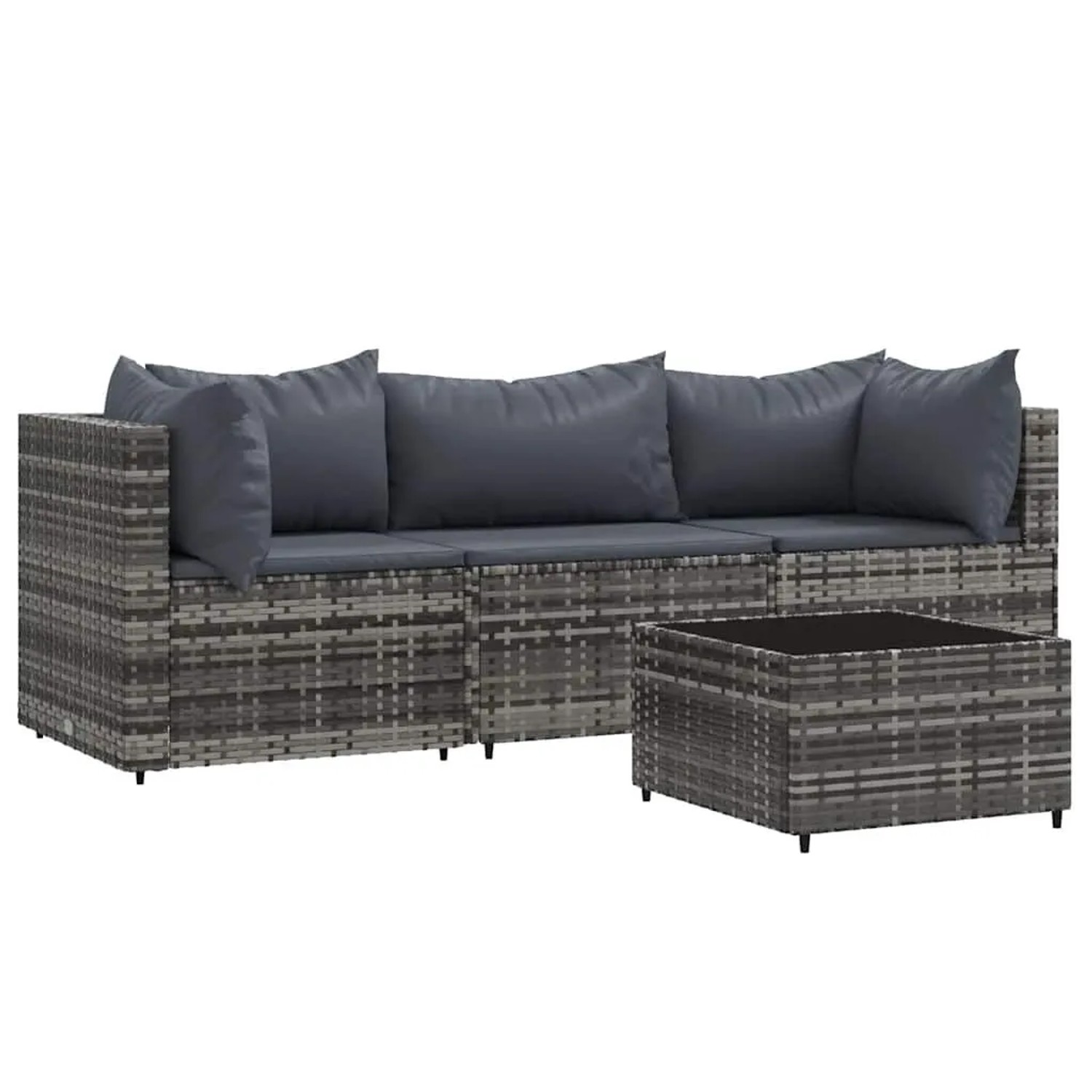 vidaXL 4-Tlg Garten-Lounge-Set mit Kissen Grau Poly Rattan 319767