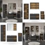 Modernes Vicco Badmöbel-Set Viola Anthrazit 4-teilig mit Holz-Look. Enthält Spiegelschrank, Waschtischunterschrank, Hochschrank, Midischrank.
