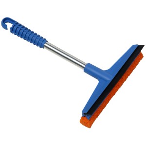 Scheibenreiniger mit blauem Griff und Alustiel für die Autopflege.