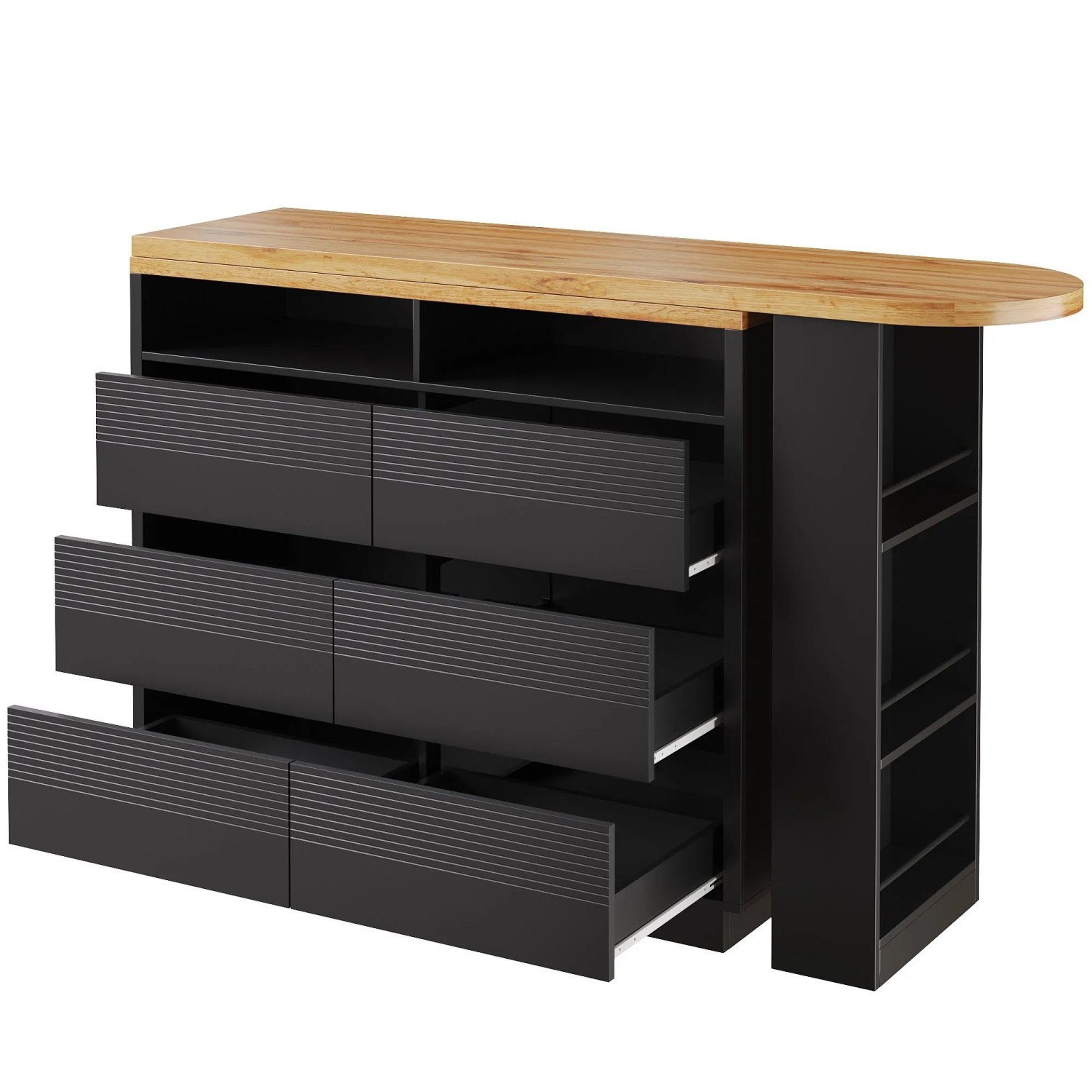 Merax Ausziehbarer Bartisch mit Stauraum 137-215x39x102.3cm  6 Schubladen  Kücheninsel