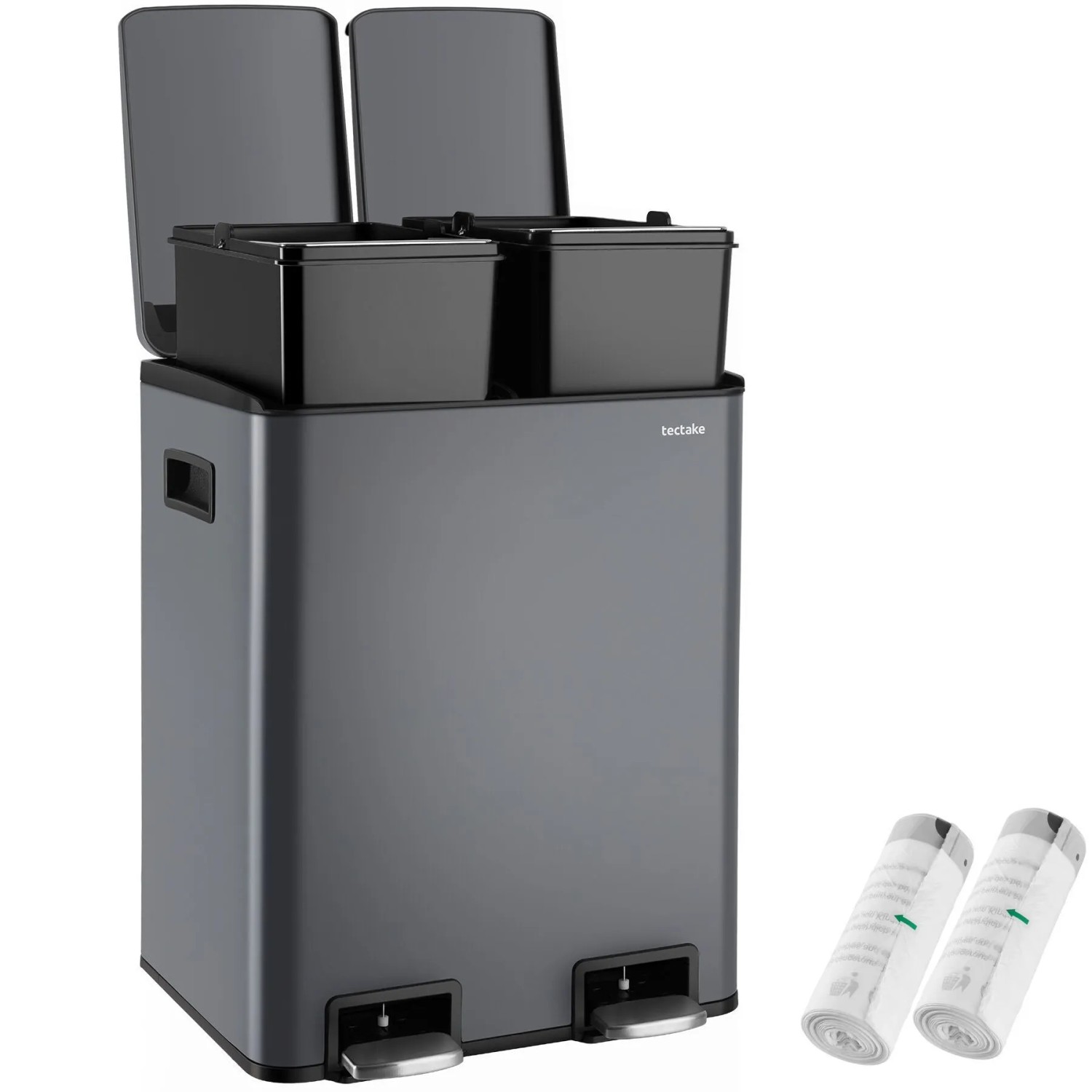 Tectake Mülleimer Pull 2 Kammer System  Je 15 L Mit Fußpedalen 2 x 15 L 34 5 x 40 5 x 50 cm Schiefer