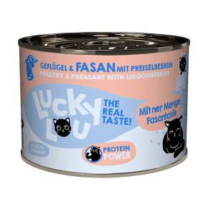 Lucky Lou Katzen-Nassfutter Adult Geflügel & Fasan, 200g Dose. Katzenfutter für ausgewachsene Katzen.