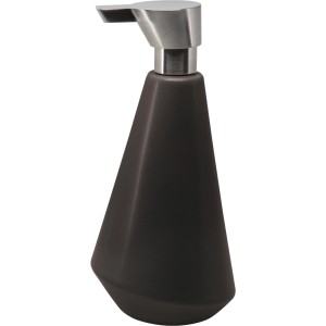 Spirella Elements Seifenspender Essos in Braun aus Keramik mit silberfarbener Pumpe.