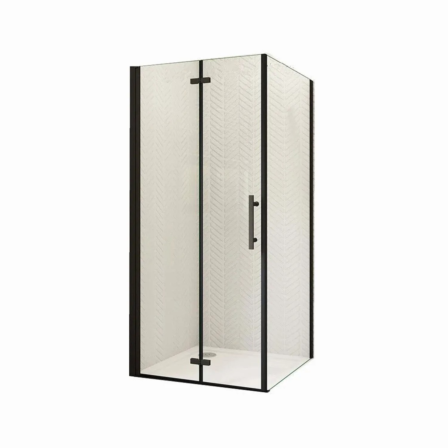 Duschparadies Duschkabinen Eckig 120 x 90 x 185cm Falttür x Seitenwand 6mm Nano Glas Duschtür Drehtür Eckdusche Schwarzrahmen