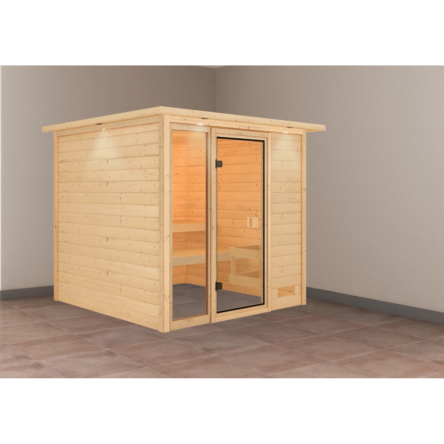 Karibu Sauna Jutta LED-Dachkranz Natur