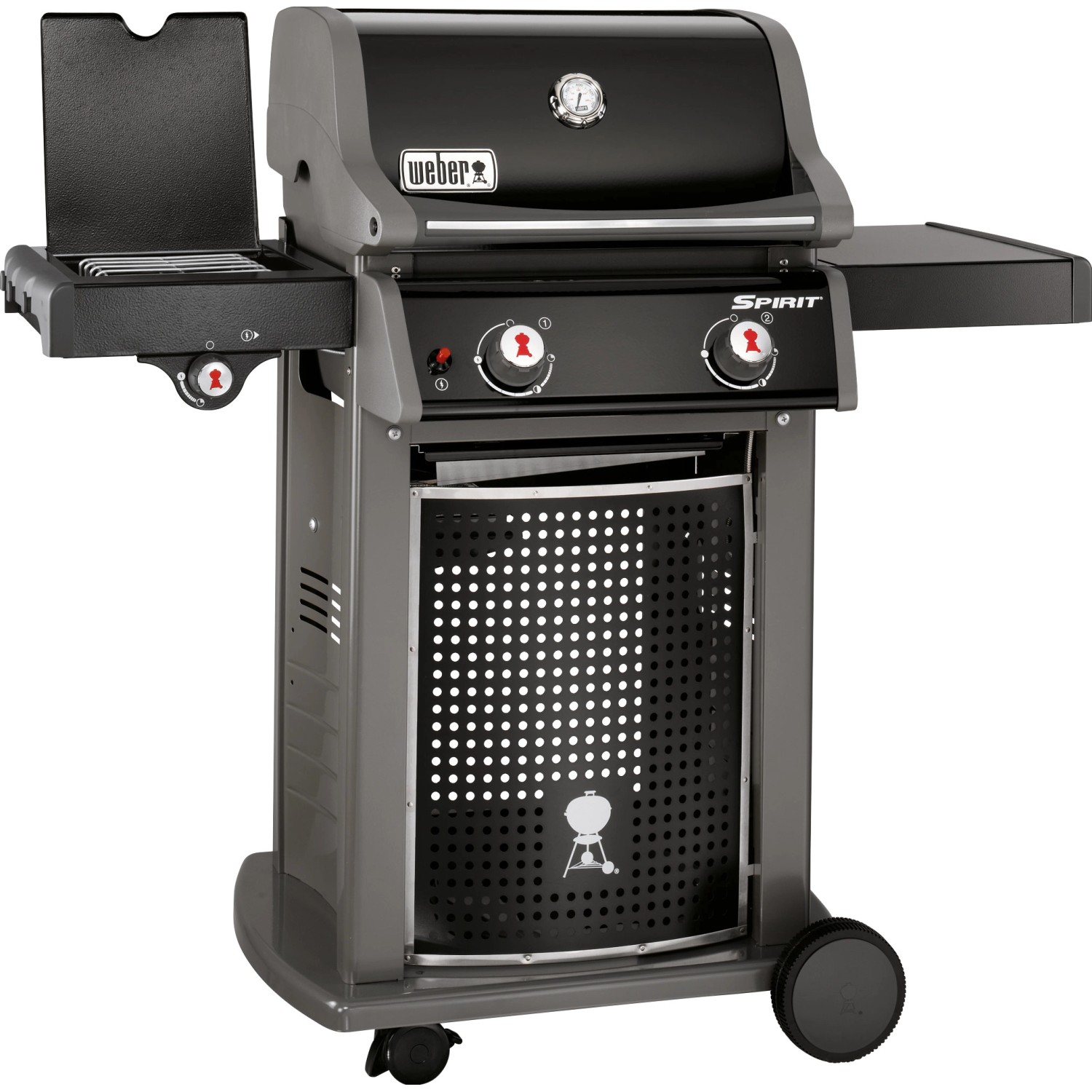 Weber Gasgrill Spirit E-220 Classic, 2 Brenner, Seitenbrenner, schwarz. Grillwagen mit Ablageflächen.